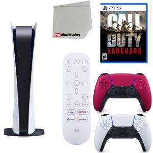 Sony Playstation 5 Digital Version (Sony PS5 Digital) with Cosmic Red Extra Controller, Media Remote, Call of Duty: Vanguard, Accessory Starter Kit and Microfiber Cleaning Cloth Bundle